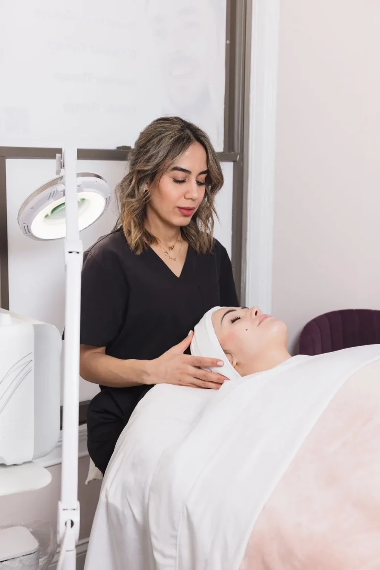A women in a spa having a facial treatment